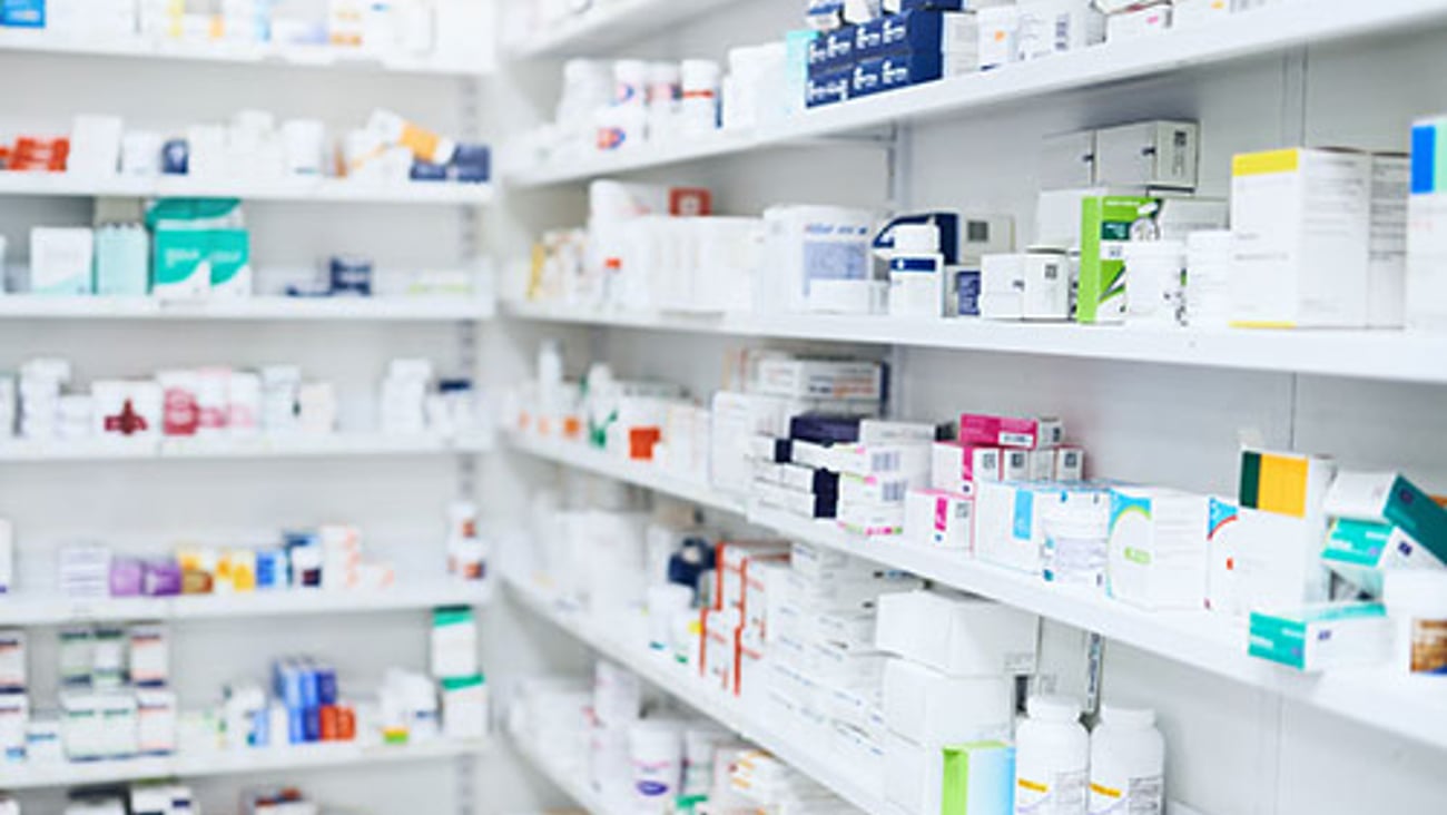 A pharmacy stock room.