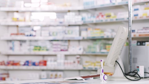 A pharmacy stock room.