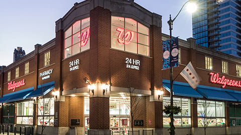 a store front at night