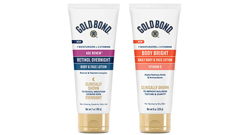 gold bond Age Renew Retinol Overnight Body & Face Lotion and Body Bright Daily Body & Face Lotions 