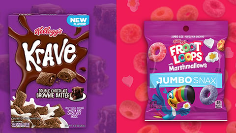 Kellogg's Krave Double Chocolate Brownie Batter Cereal and Froot Loops with Marshmallows Jumbo Snax.