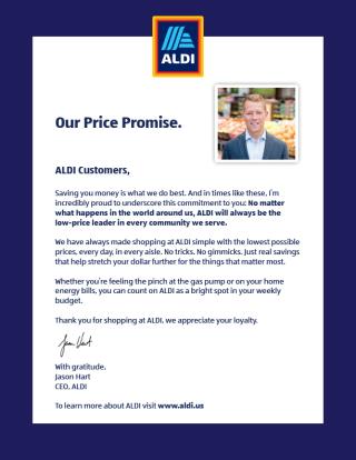 Aldi "Our Price Promise" CEO-Letter