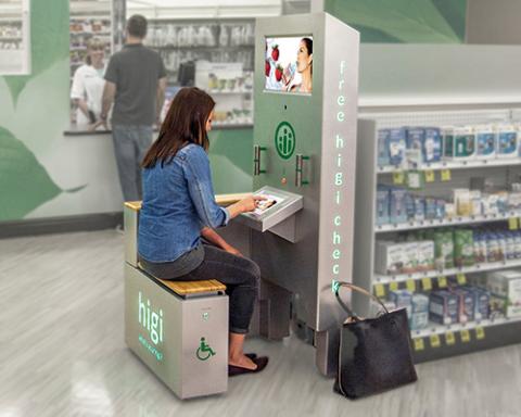 a person sitting in front of a store